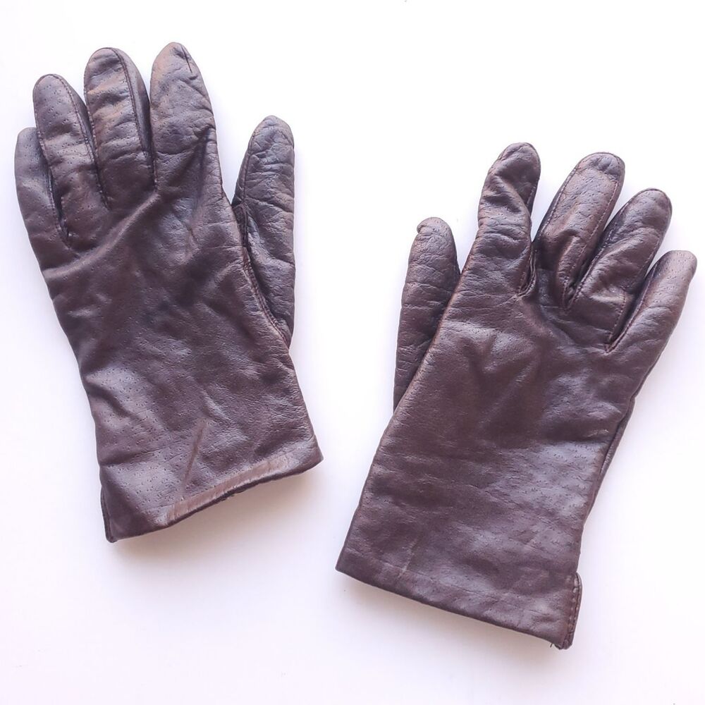 Vintage Fownes Leather Gloves Womens 8 Brown Textured Acrylic Lining Retro